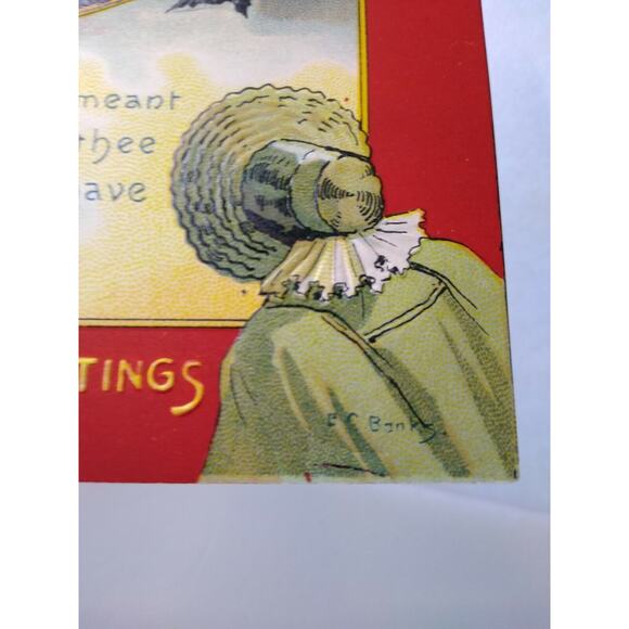 Halloween Postcard Fantasy Witch Moon Bats Victorian Lady EC Banks Albert Wilson - Picture 4 of 5